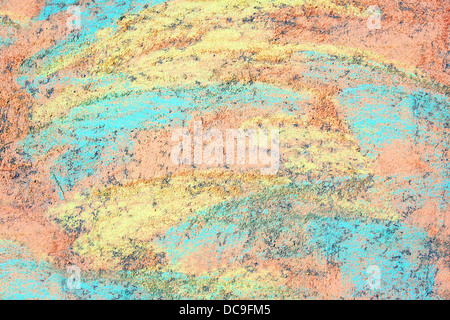 Un résumé de fond ou d'orange, jaune et vert couleur de la craie sur un trottoir Banque D'Images