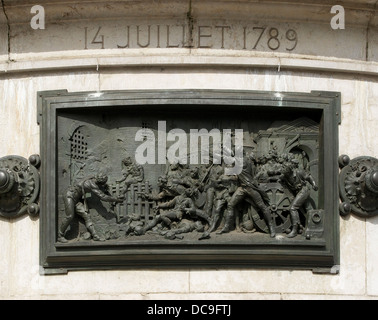 La prise de la Bastille, le 14 juillet 1789. L'allégement de Bronze au "monument de la République', Place de la République, Paris Banque D'Images