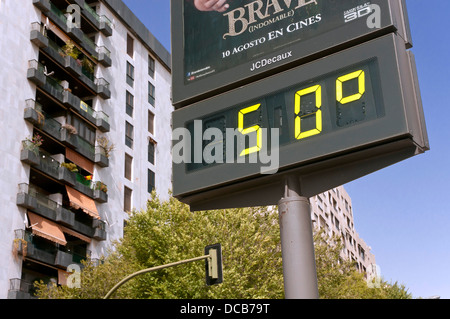 Thermomètre urbain, températures extrêmes, tableau de bord numérique, Séville, Andalousie, Espagne, Europe Banque D'Images