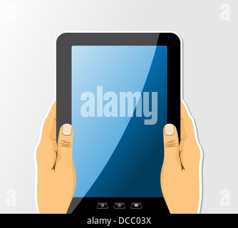 Paire de mains avec une tablette sur eux, design. Couches de fichier vectoriel pour une manipulation facile et coloris. Banque D'Images