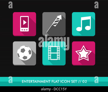 Télévision de divertissement coloré icon set : mobile app fun loisirs éléments. Couches de fichier vectoriel pour faciliter les modifications. Banque D'Images