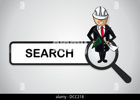 Le service en ligne icône rechercher architect man caricature. Fichier vectoriel pour plusieurs niveaux de personnalisation facile. Banque D'Images