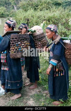 Les femmes Akha ethnique dans un village tribal près de Phongsali, Laos Banque D'Images