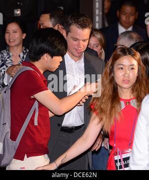 Séoul, Corée du Sud. 14Th Aug 2013. Matt Damon s'occupe le tapis rouge pour Elysium au CGV Séoul le 14 août 2013 à Séoul, Corée du Sud. © Jbp/Jana Press/ZUMAPRESS.com/Alamy Live News Banque D'Images
