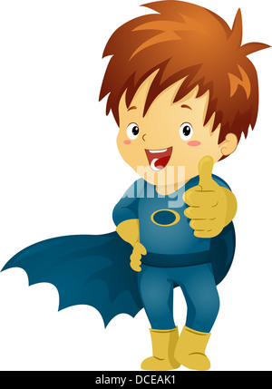 Illustration d'un petit enfant garçon faire un super-héros OK Sign