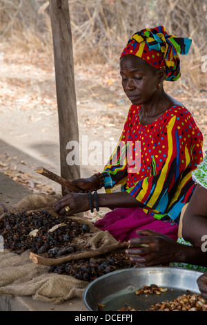 Coopérative de Femmes de la transformation des noix de cajou, de Fatick, au Sénégal. Banque D'Images