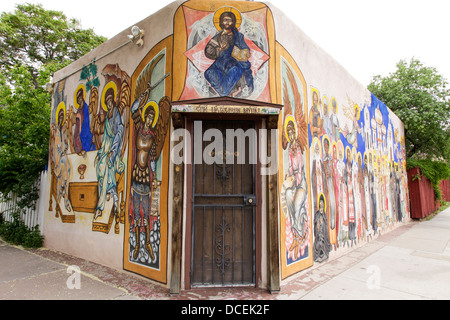 Albuquerque, Nouveau Mexique, USA. Route 66. Bâtiment russe orthodoxe. Banque D'Images