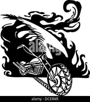 Flamme et moto. Design en vinyle. Banque D'Images