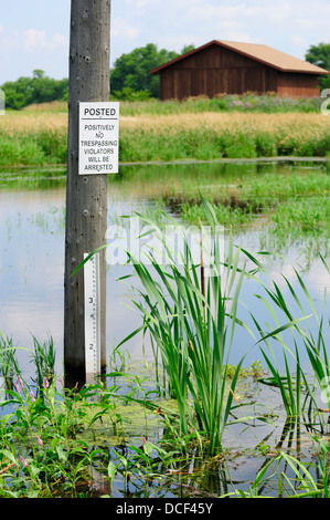 Posté signer aucune intrusion et de niveau d'eau graphique sur l'habitat de marais. Banque D'Images