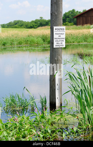 Posté signer aucune intrusion et de niveau d'eau graphique sur l'habitat de marais. Banque D'Images