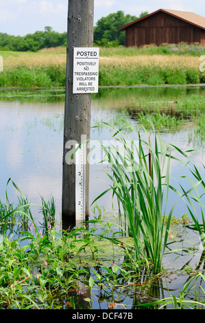 Posté signer aucune intrusion et de niveau d'eau graphique sur l'habitat de marais. Banque D'Images