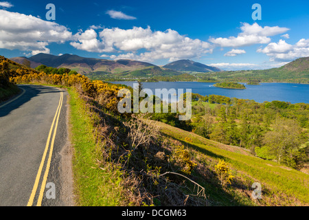 Vue sur Derwent Water vers Keswick, Parc National de Lake District, Cumbria, Angleterre, Royaume-Uni, Europe. Banque D'Images