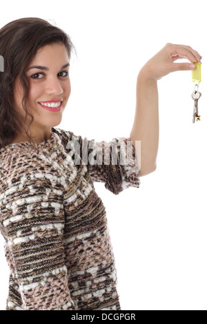 Parution du modèle. happy young woman holding house keys Banque D'Images