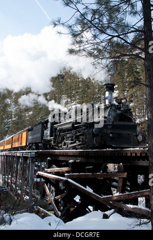 Machine à vapeur et de wagons couverts du Durango and Silverton Narrow Gauge Railroad. Banque D'Images