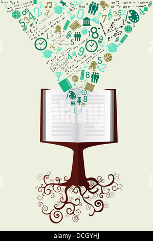 Arbre généalogique Retour à l'école livre éducation des icônes vertes. Couches vecteur pour faciliter la personnalisation. Banque D'Images