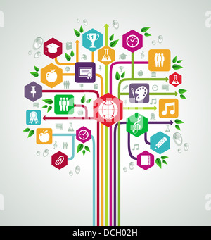 Retour à l'école de l'éducation télévision couleur réseau icônes Arborescence. Couches vecteur pour faciliter la personnalisation. Banque D'Images