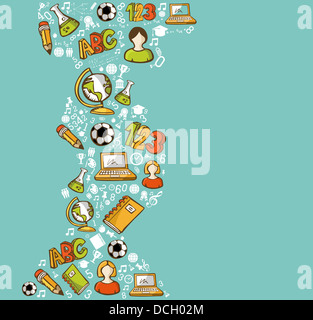 Retour à l'éducation de l'école de dessin animé en couleur des icônes. Couches vecteur pour faciliter la personnalisation. Banque D'Images