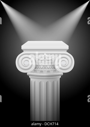 Colonne ionique classique avec des lumières sources. Illustration sur noir Banque D'Images