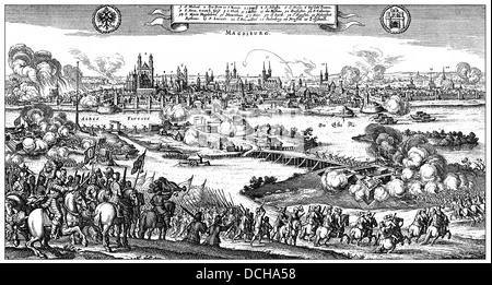 Le siège et la destruction de Magdeburg en 1631 par les troupes impériales en vertu de Tilly et de Pappenheim au cours de la guerre de Trente Ans Banque D'Images