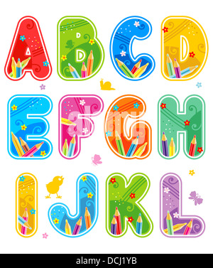 Coloré décoré au printemps, en été ou à l'école jeu alphabet, partie 1 (sur 4), lettres A - G Banque D'Images