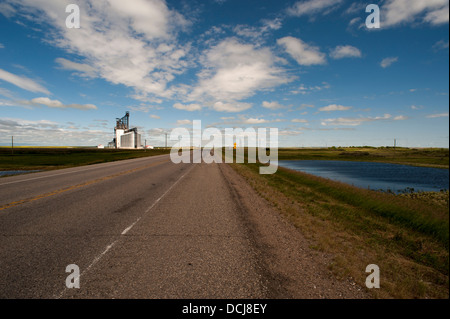 Un élévateur à grains en Saskatchewan vu former une distance Banque D'Images