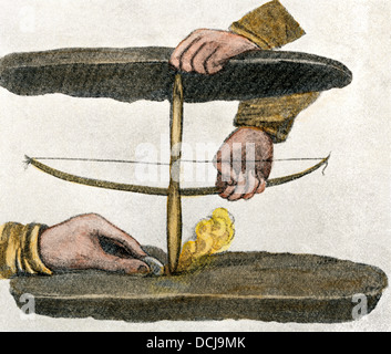 Les peuples préhistoriques faisant feu en créant de la chaleur d'un stick de torsion. Demi-teinte à la main, reproduction d'une illustration Banque D'Images