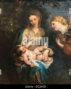 17e siècle - Vierge à l'Enfant avec sainte Catherine d'Alexandrie - Antoine van Dyck (1630) Huile sur toile Banque D'Images