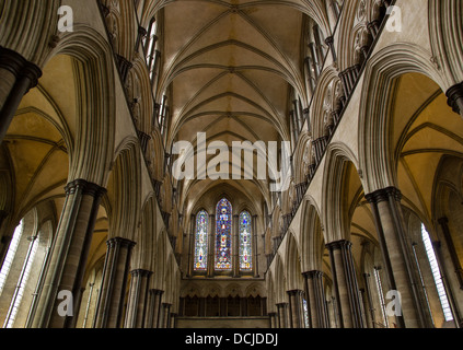 L'intérieur (avant) de l'ouest de la cathédrale de Salisbury, Wiltshire Banque D'Images