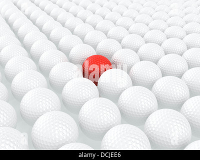 3D render of red boule de golf entre les boules blanches Banque D'Images