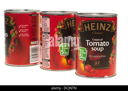 Trois boîtes de soupe de tomate crème Heinze Banque D'Images