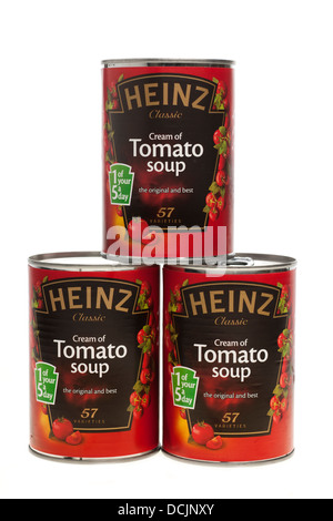 Trois boîtes de soupe de tomate Heinz Banque D'Images