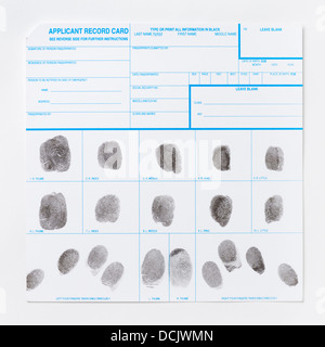 Carte d'enregistrement d'empreintes digitales Banque D'Images