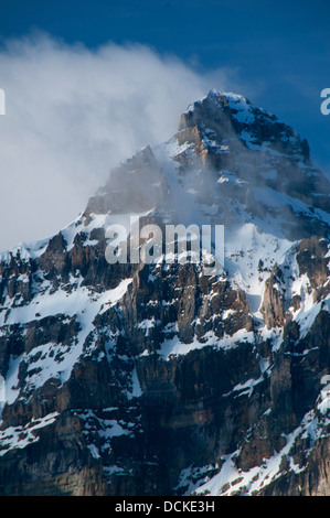 Les pics de Wenkchemna Vallée Larch, Banff National Park, Alberta, Canada Banque D'Images