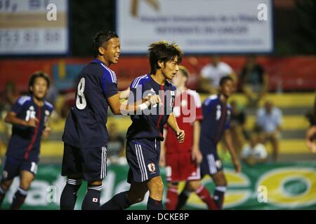 (L-R) Takuya Kida, Shoya Nakajima (JPN), le 15 août 2013 - Football / Soccer : Shoya Nakajima et Takuya Kida célébrer après PK, L'Alcùdia U20 tournoi international de soccer U19 match entre le Bélarus et U19 du Japon, à l'Estadio Municipal Els Arcs dans l'Alcudia, Espagne, le 15 août 2013. (Photo de bla) Banque D'Images