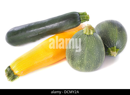 Variétés de courgettes in front of white background Banque D'Images