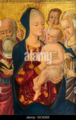 15e siècle - Vierge à l'enfant avec saint Jérôme, Sainte Catherine d'Alexandrie et les Anges, vers 1465 - Matteo di Giovanni Banque D'Images