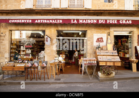 Boutique de produits Pate de foie gras dans le village de Domme, Dordogne, France Europe Banque D'Images