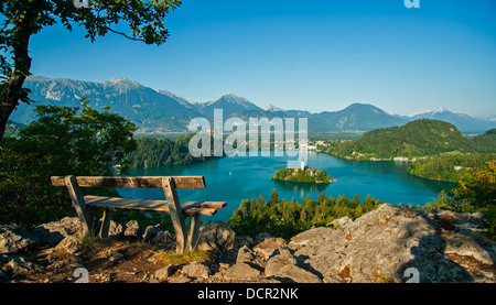 Le lac de Bled, vue de dessus, la Slovénie. Banque D'Images