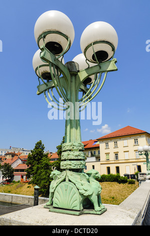 Ljubljana, vieille ville, place du marché, Dragon, Pont Zmajski plus, 1900, 1901, la Slovénie Banque D'Images