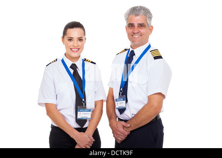 Compagnie aérienne commerciale professionnelle du commandant de bord et le copilote portrait sur fond blanc Banque D'Images