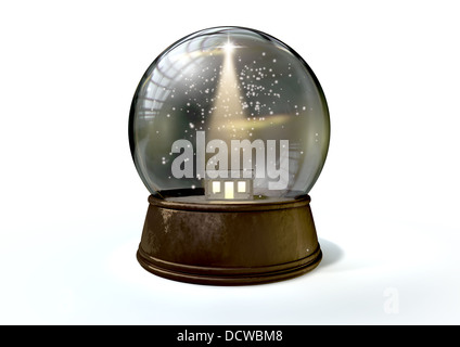 Un globe de neige régulières représentant une étoile et la Nativité à Bethléem stable sur un cas isolé sur fond blanc Banque D'Images