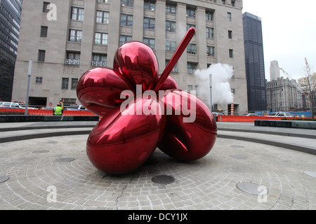 L'oeuvre de Jeff Koons Ballon fleur dans New York City, USA Banque D'Images