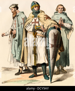 Templiers de l'époque des Croisades. Impression couleur à la main Banque D'Images