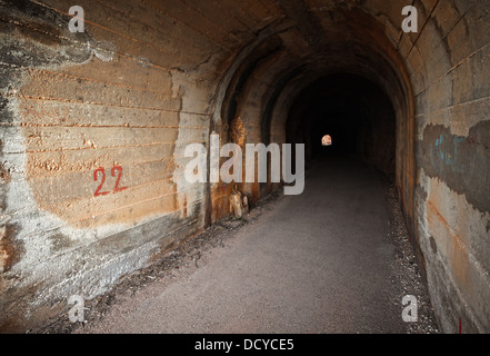 Tunnel abandonné sombre perspective de l'intérieur de la ville de Petrovac, Monténégro. Banque D'Images