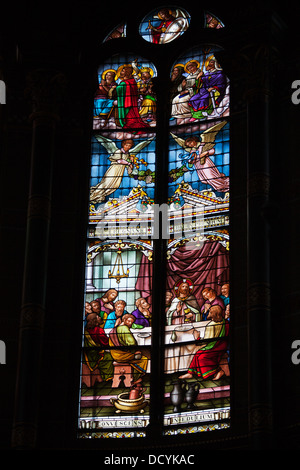 Vitraux de Saint Nicholas Church (néerlandais : Sint Nicolaaskerk) à Amsterdam, Hollande, Pays-Bas. Banque D'Images