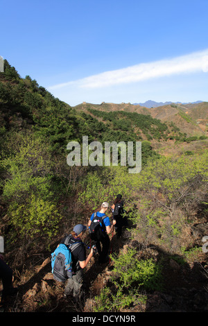 Les promeneurs sur la Grande Muraille de Chine près de Jinshanling, village Provence Beijing, Chine, Asie. Banque D'Images