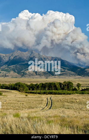 L'émigrant Fire Burns sur les incendies de forêt au-dessus de la crête d'émigrants Paradise Valley dans le Montana Banque D'Images