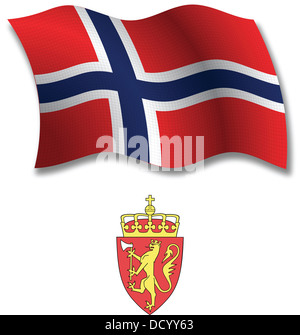La Norvège shadowed ondulées texturé drapeau et d'armoiries à l'arrière-plan blanc, vector art illustration Banque D'Images