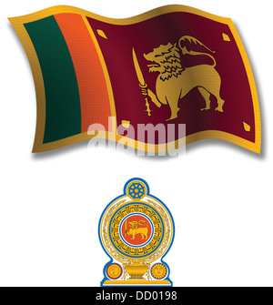 Sri Lanka shadowed ondulées texturé drapeau et d'armoiries à l'arrière-plan blanc, vector art illustration Banque D'Images