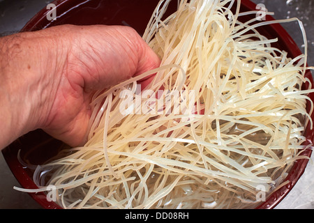 Le trempage des haricots chinois nouilles Thread Banque D'Images